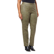 DG2 Diane Gilman Women Coated Knit Pull On Slim Pant Dark Olive ST