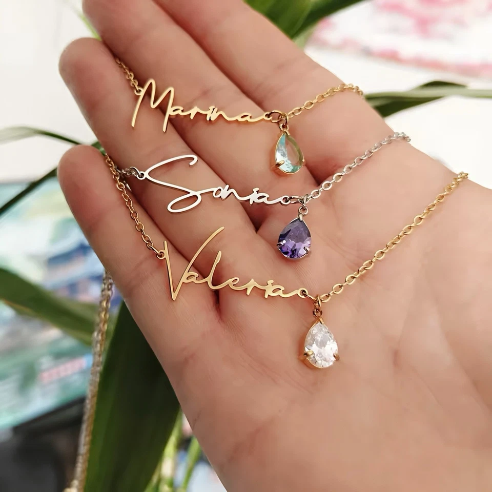 Personalisierte Namenskette mit Geburtsstein – Gold/Silber, Script, 40–45 cm - Bild 4 von 4