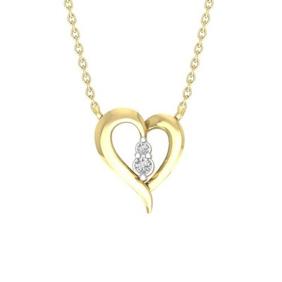 14K Gelbgold Labor gezüchteter Diamant Herz Anhänger Halskette Silber Kabel Kette 18''