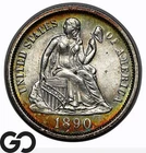 1890 Seated Liberty Dime, Beautiful Gem BU++, Stunning Rainbow Peripheral Toning