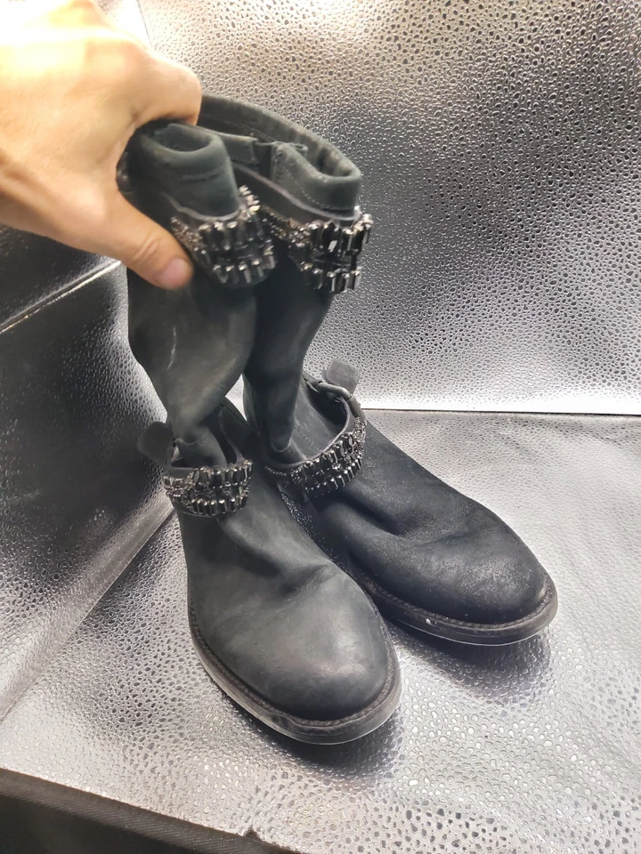 Vera Wang Lavanda Negro Uma Cuero Ingeniero Moto Botas Talla 10m Foto 2 de 4