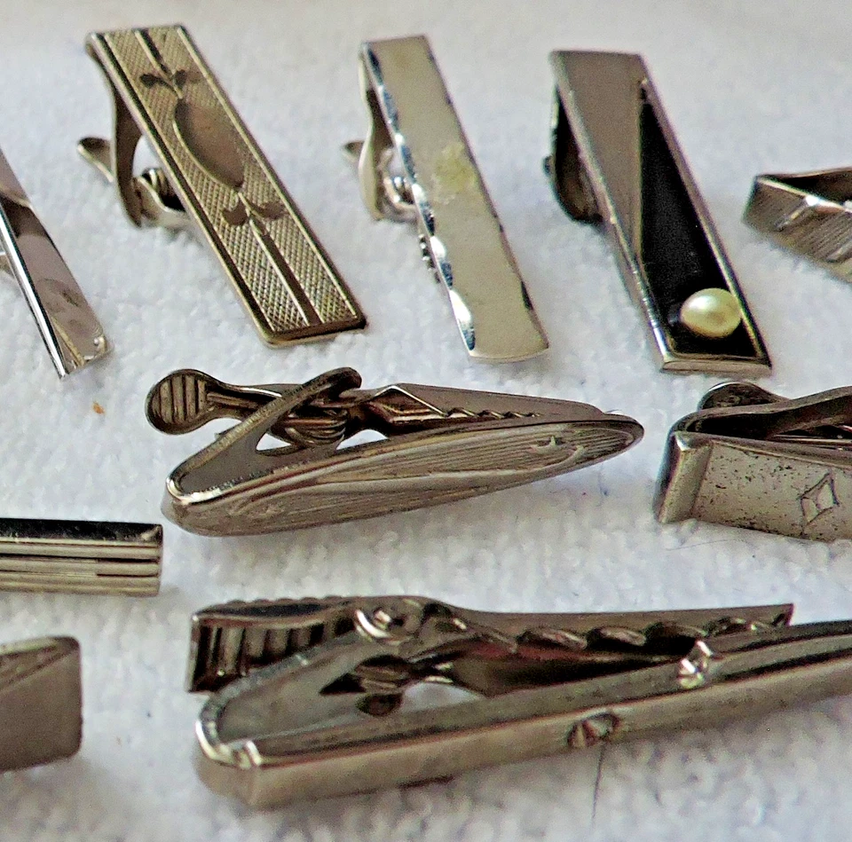 Assorted Vintage Silver Toned Tie Clips 12 pcs/ 1 pc Sterling - Image 4 of 4