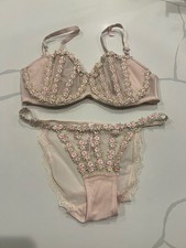 Victoria  s Secret DA Unlined Bra  Panty Set Pink Floral 36D/Medium NWT