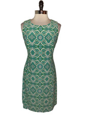 TOMMY HILFIGER Size 10 Shift Dress Blue Green White Sleeveless Stretch Knit