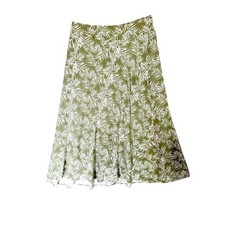 Japna Sage Green Palm Leaf Print Midi Skirt Women’s Size L | Boho Flowy Skirt