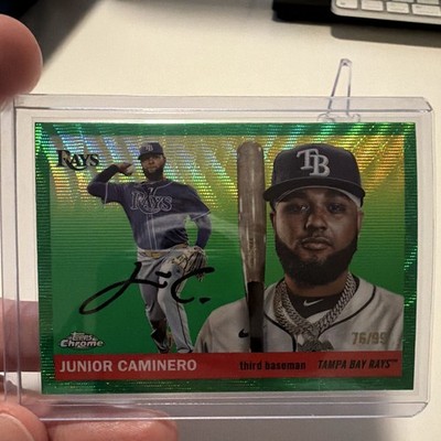 2025 Topps Chrome Platinum Junior Caminero Green Wave Refractor /99 #168 Rays