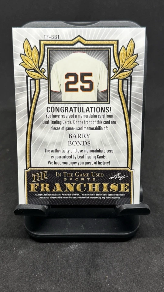Parche triple Leaf In The Game 2024 usado Barry Bonds The Franchise/3 Foto 2 de 2