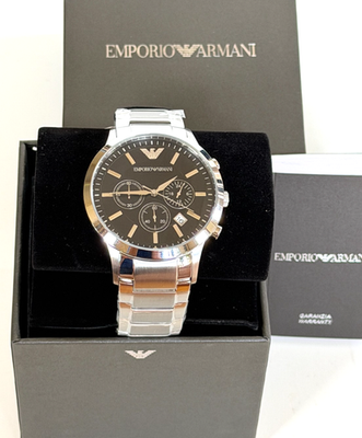 emporio armani men's ar2434 dress silver watch Emporio Armani Classic Silver S/Steel Black Dial Chronograph Men's Watch AR2434 723763133821| eBay