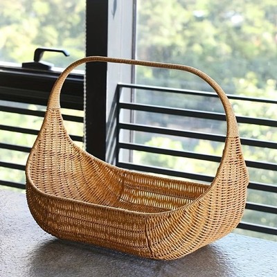 Handwoven Bread Basket and Fruit Tray in Natural Rattan