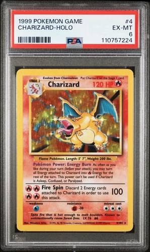 1999 Pokémon Charizard PSA 6 EX-MT - Holo - Base Set #4/102