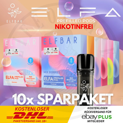 10x2 ELFBAR 600 ELFA Pods System I E-Zigarette Liquid mit 0mg Nikotin Nic Salt