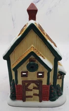 Hand Painted Porcelain Ceramic Christmas Town Small Rustic Barn Tealight Holder