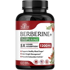 Nutreb Berberine Supplement 1200mg - 5X Higher Absorption - Ultra Pure 98% Berbe