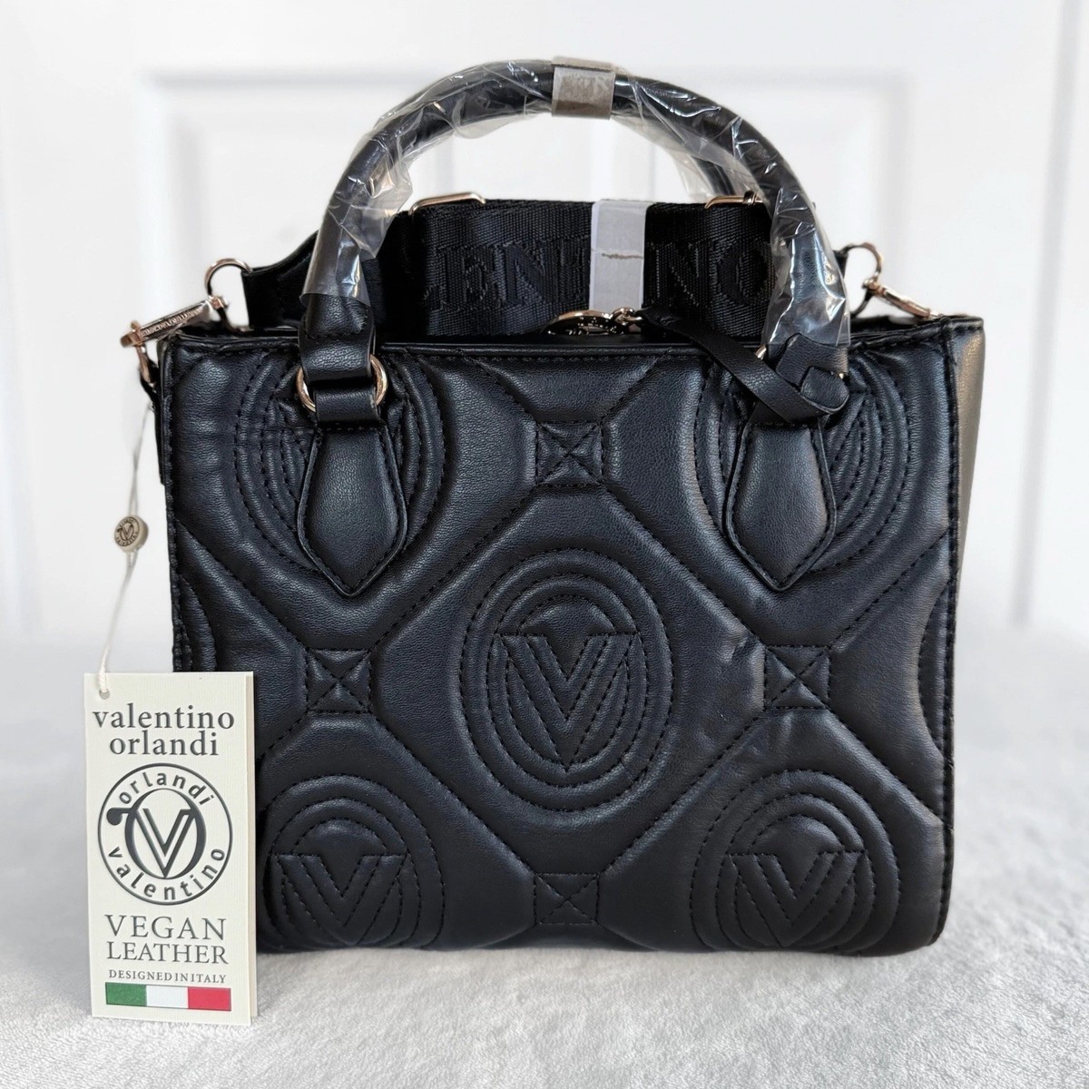 Valentino Orlandi Kayla Quilted Tote Black Vegan Leather Small NWT