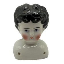 Vintage Porcelain Ceramic China Girl Doll Head Shoulders Bust 4" Blue Eyes
