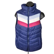 Arizona Jean Company Puffer Vest Women’s Size MEDIUM Blue Colorblock Chevron 