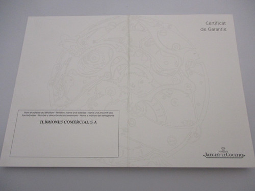 Jaeger-LeCoultre Retail-Stamped Watch Certificat Garantie Guarantee Certificate