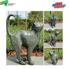 Cat Resin Bronze Lawn Porch Yard Home Garden Outdoor Sculpture Statue Decoration