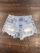 Levi's Premium 501 Distressed Cut-off Shorts Women Sz 27 Big E Red Tab Buttonfly