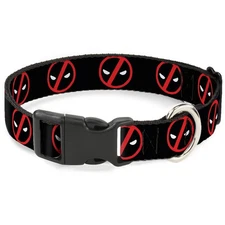 Plastic Clip Collar Deadpool Logo2 Black/Red/White WIDE-Large 20-31"