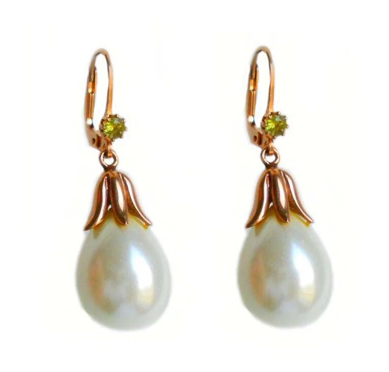 Muschelperle Peridot Ohrschmuck Ohrhänger 925er-Silber rosévergoldet m.i.G. STP2