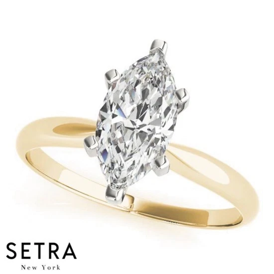 Solitaire Marquise Lab Created  Cut Diamond Engagement Ring 14k Gold - Image 2 of 4