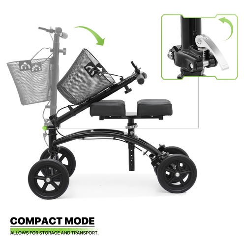 Foldable Dual Pad Medical Scooter Steerable Knee Walker Foot Injuries Crutches - Picture 12 of 13