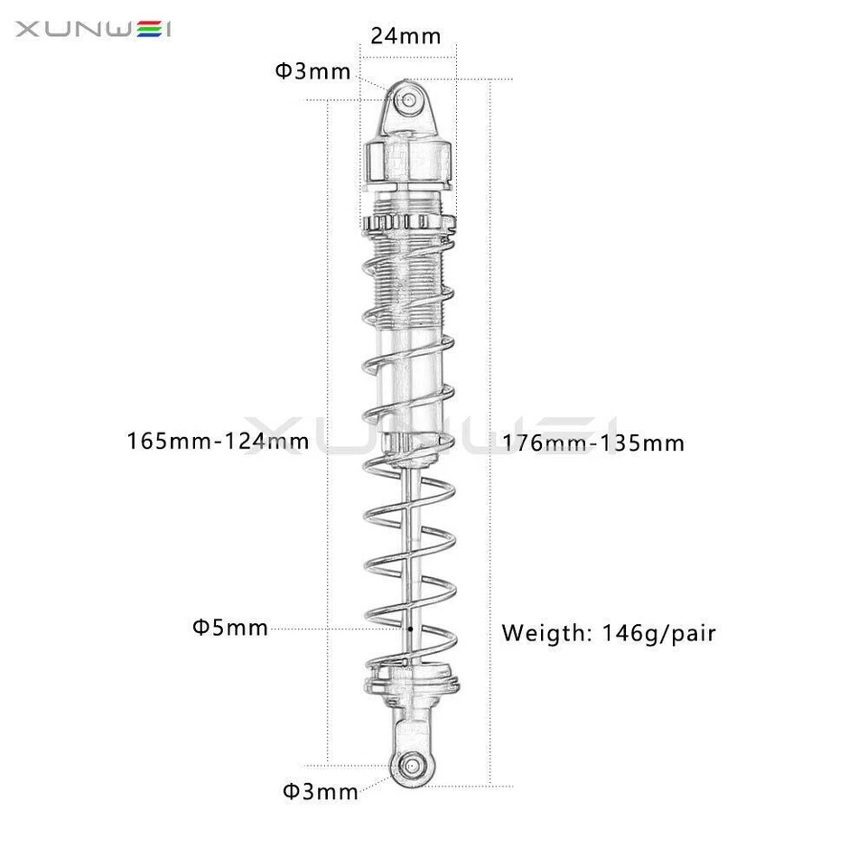 165-124mm Shock Absorber For HPI 1:8 SAVAGE FLUX HP X XL #102365 #A720 - Image 2 of 4