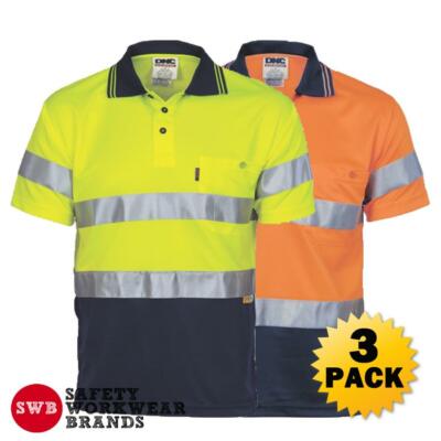 3 x DNC Workwear Mens Hi Vis Day Night Cool Polo Shirt 3M Reflective ...