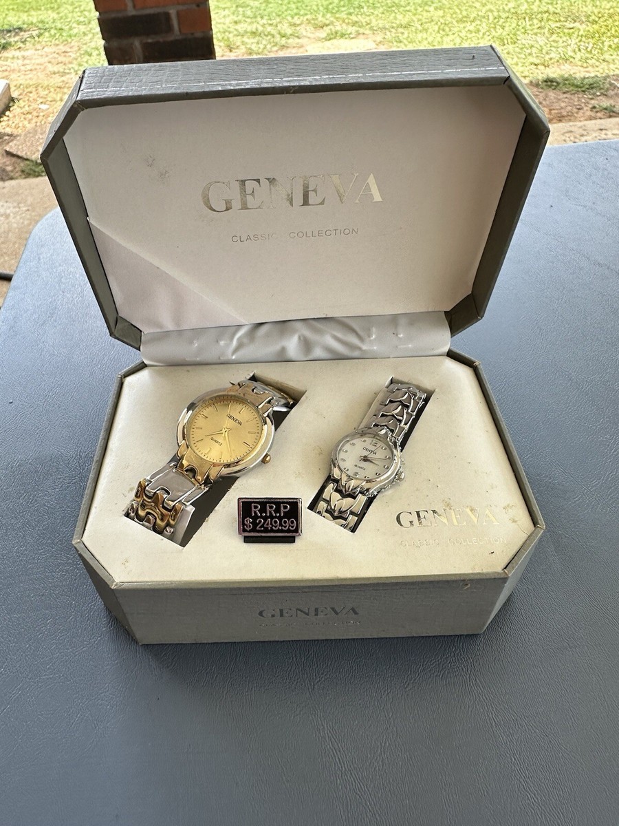 Vintage Geneva Classic Collection Quartz Watch Set Men's Women's