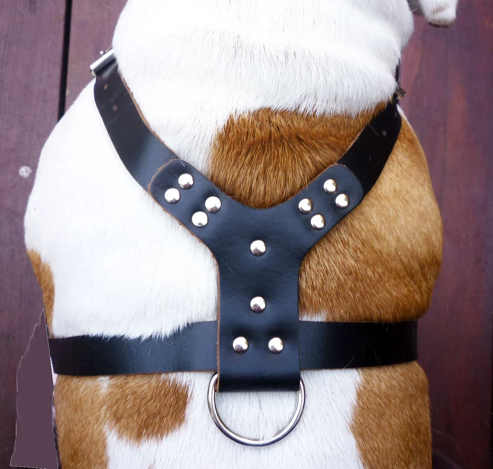 Dog Harness Spiked Studded PU Leather Pitbull Mastiff Boxer Bully Chest 26~34"