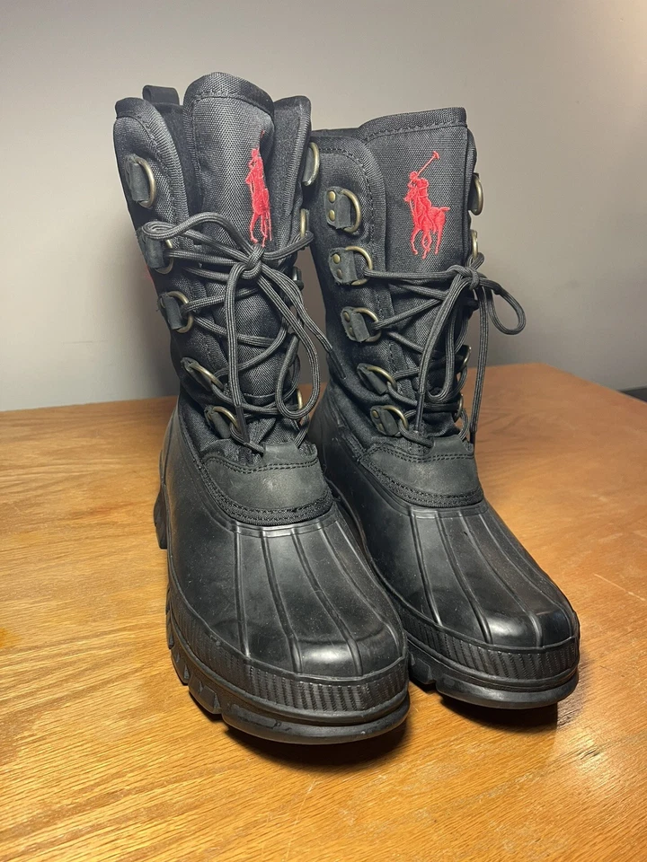 Botas de nieve de goma Polo Ralph Lauren Crestwick negras con pony rojo para hombre talla 9D Liam Foto 2 de 4