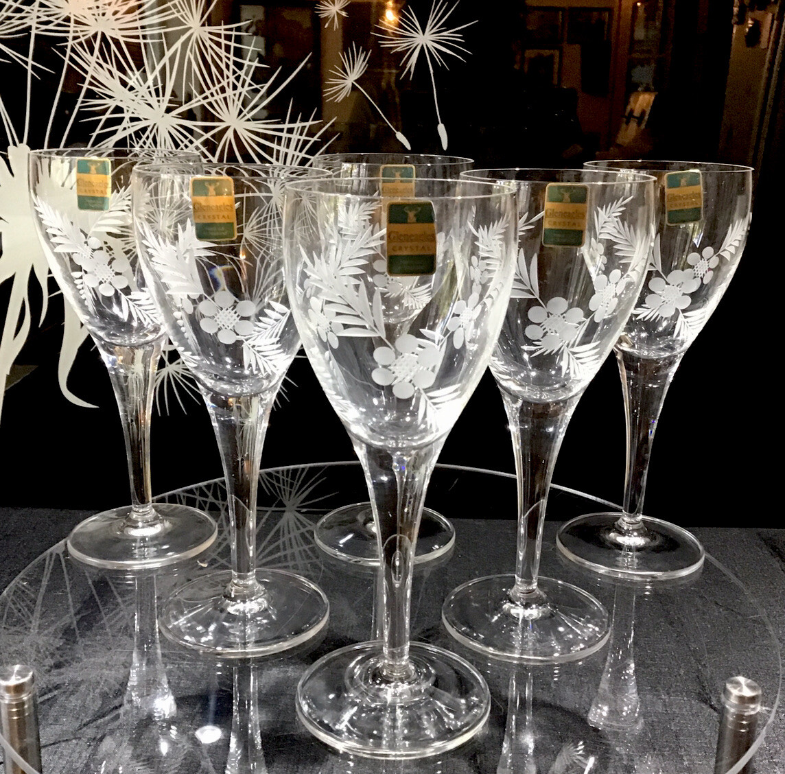 6 x Gleneagles Crystal Etched Wine Glasses With Original Box And