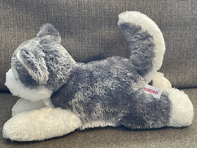 Aurora Flopsie Gray Siberian Husky Dog Wolf Plush Stuffed Animal Toy 12'' EUC