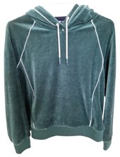 Tommy Hilfiger Womens L Hoodie Green Velour Sports Sweatshirt Outdoors Hiking