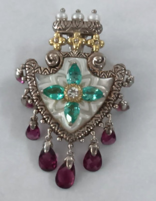 Barbara Bixby Sterling/18K 6.20 cttw Multi-Gemstone Arrowhead Enhancer Pendant