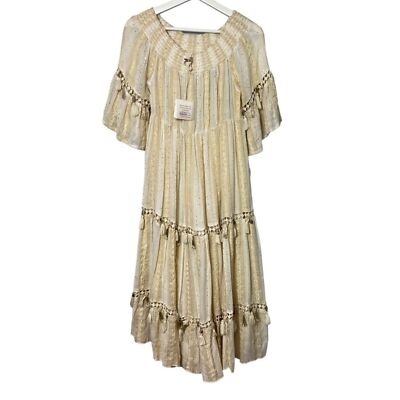 nkn nekane green dress NWT Cadaques Boho Off the Shoulders Lined Glitter Tassels S/M Clothing brand