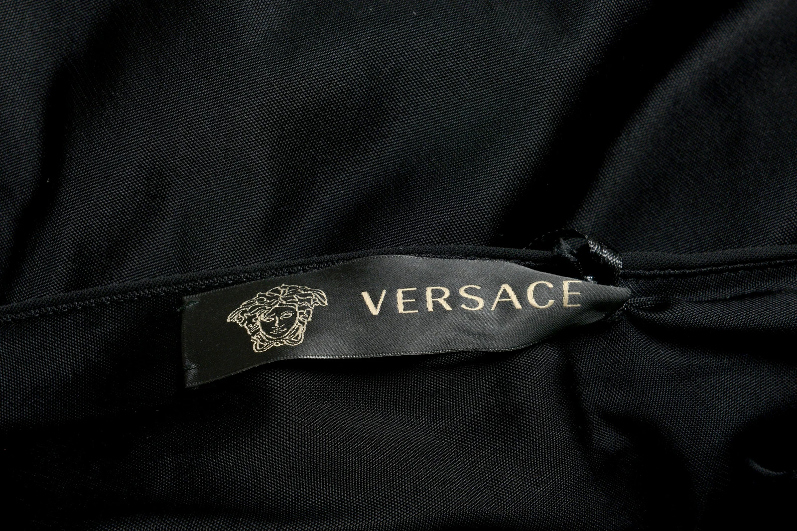 Maxi abito da sera Versace donna nero profondo collo a V posteriore US M IT 42