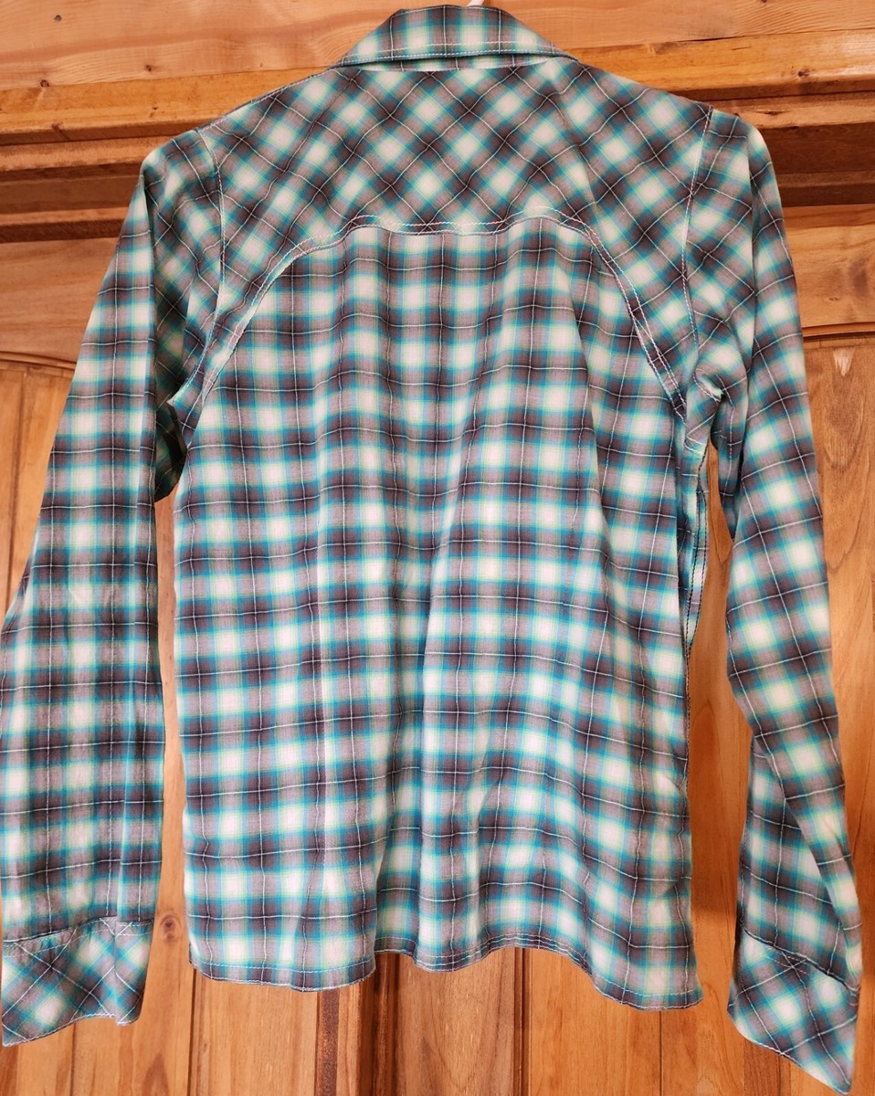 Chemise Western Femme Wrangler Rock 47 - Bleue Brodée - Manches Longues Snaps - Taille L