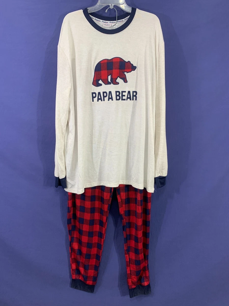 PAPA BEAR Mens 2X 2XL RED PLAID Soft Pajama Set Shirt Pants Set by Dearfoams