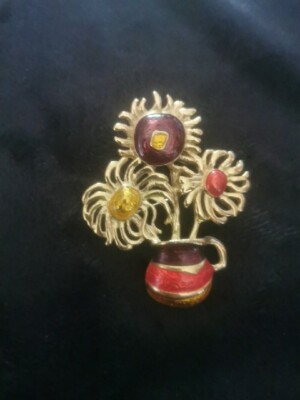 Yves Saint Laurent Enamel Sunflowers Brooch for Avon, Van Gogh