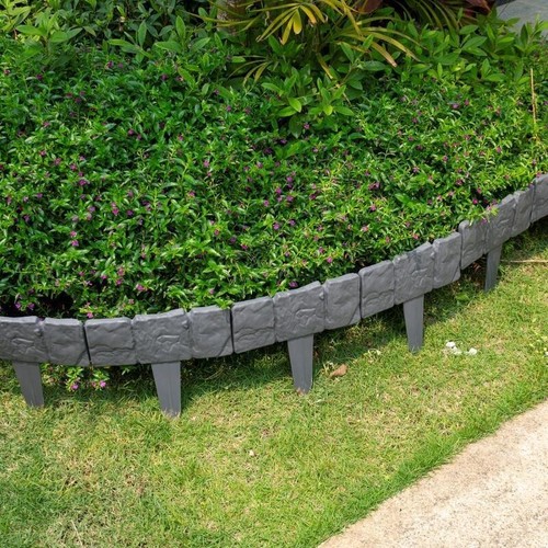 40 Garden Lawn Cobbled Stone Effect Plastic Edging Plant Border Simply Hammer In - Picture 5 of 7