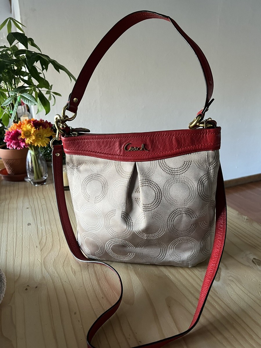 vintage coach crossbody Shoulder Bag Signature Beige & Red