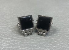 Vintage Black Onyx Wrap Around White Gold Plated Cuff Links