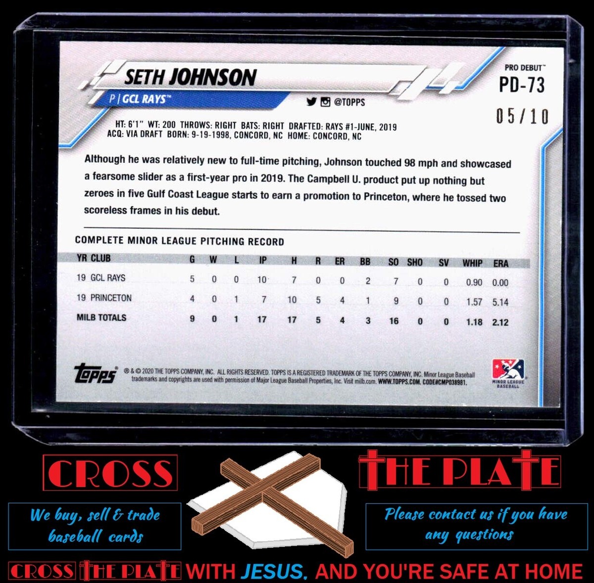 2020 Topps Pro Debut Red Parallel Seth Johnson Orioles 05/10 #PD