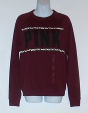 Victoria's Secret Pink Cheetah Trim Crew Sweatshirt Maroon XS NWT