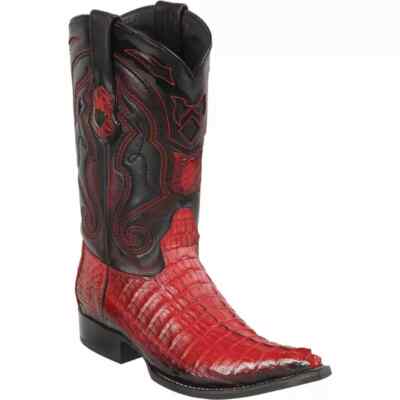 WILD WEST RED CAIMAN CROCODILE TAIL WESTERN COWBOY BOOT 3X TOE EE 2950129