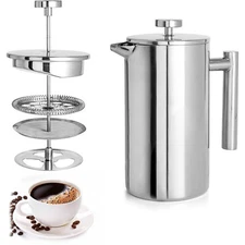 HBN French Press Removable Bottom Stainless Steel Coffee Maker 34Oz 3 Filtration