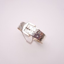Sterling Silver Wide Vintage 70s Patterned Buckle Bangle