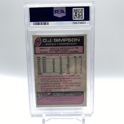 1977 Topps O.J. Simpson All-Pro 100 PSA Grade 5 EX 1000 Yarder NFL